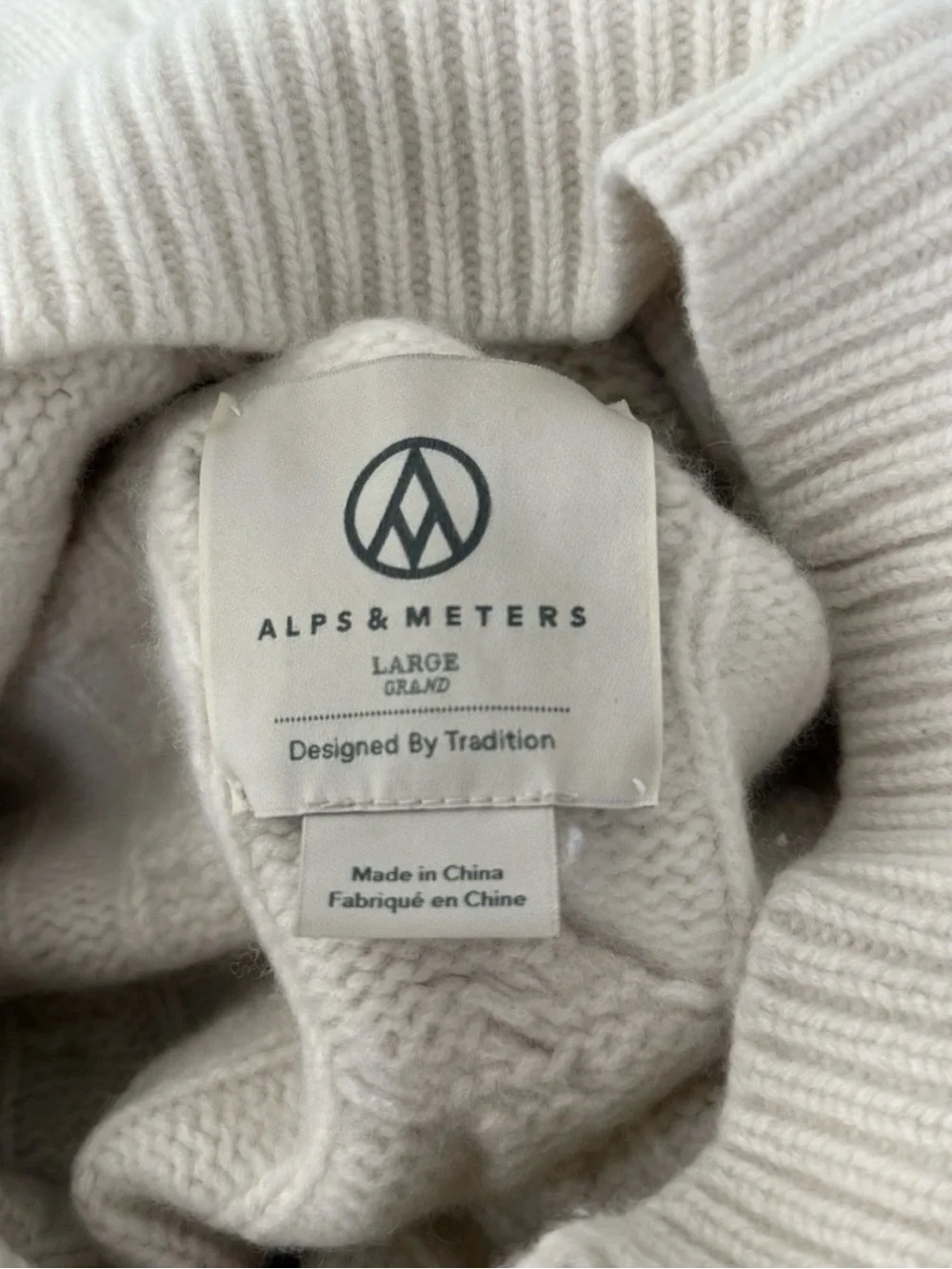Alps & Meters women’s L merino cashmere ivory sweater fisherman cable knit